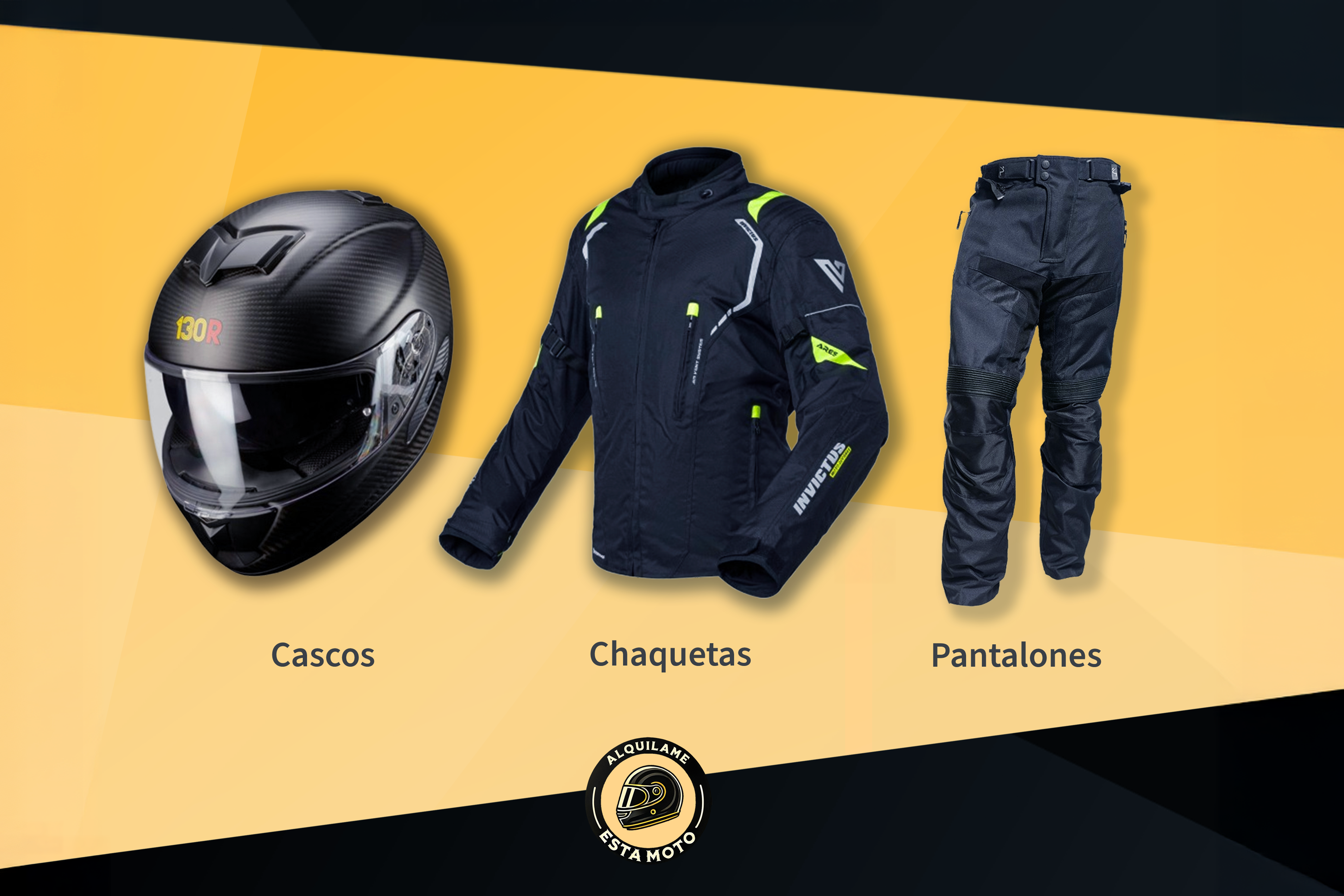 Full set of motorcycle safety equipment displayed professionally
